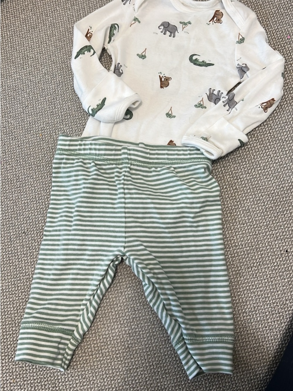 Carters Baby Two-Piece Set with Safari Print and Sage Stripes 3 months